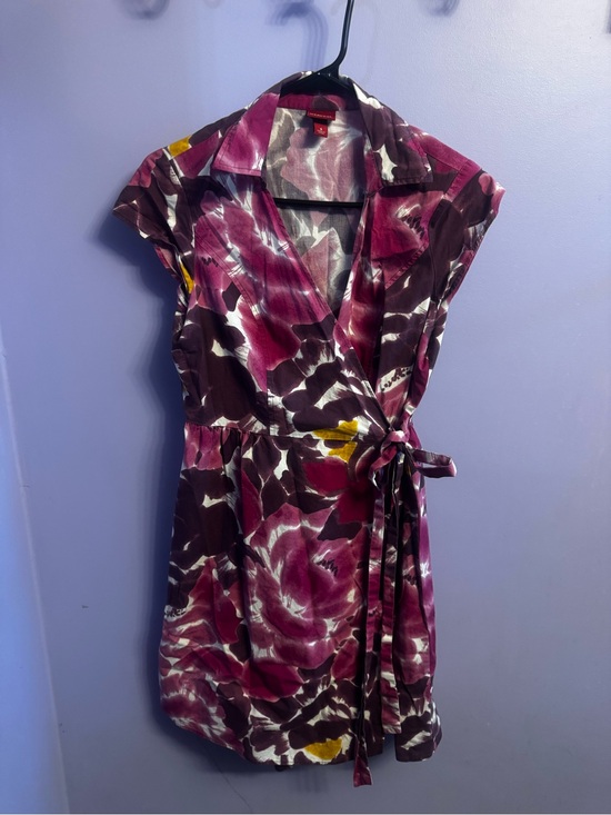 Merona Dresses & Skirts - Merona Plum Floral Wrap Dress with Yellow Accents